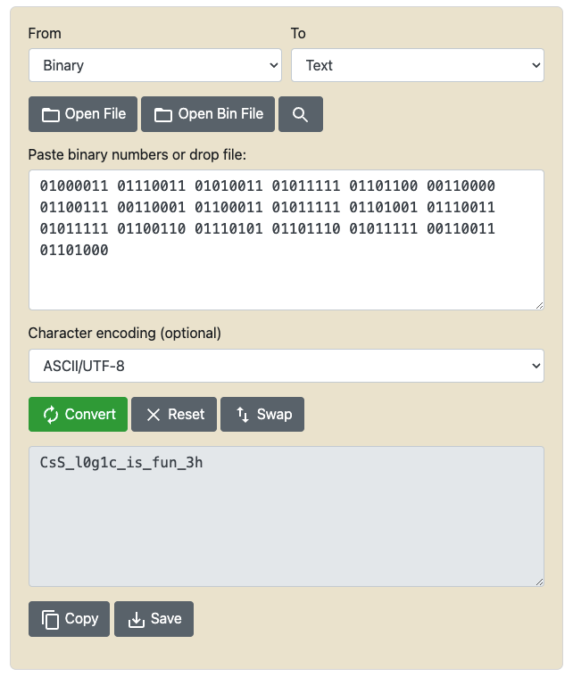 converting binary to string